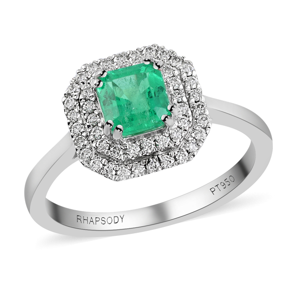 RHAPSODY 950 Platinum AGI Certified AAAA Boyaca Colombian Emerald and Diamond (VS/E-F) Ring 1.00 Ct.