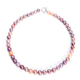 Multi Colour Edison Pearl Necklace (Size 20) in Rhodium Overlay Sterling Silver