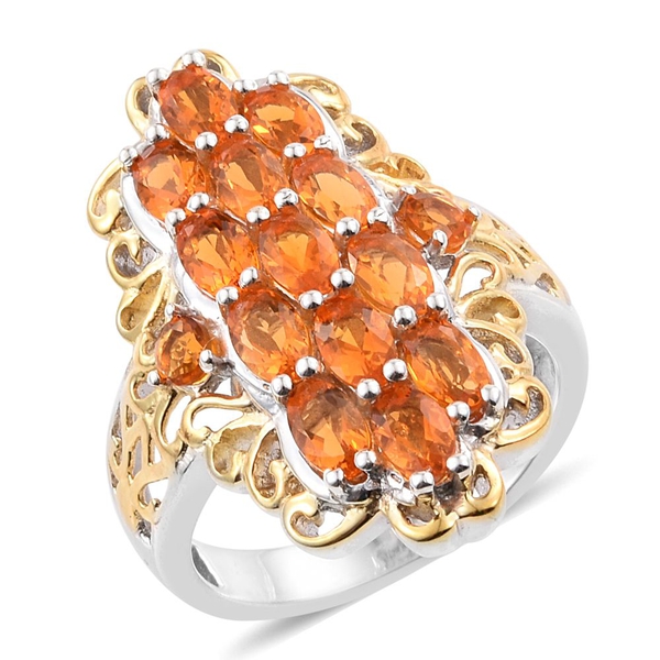 1.90 Ct Jalisco Fire Opal Cluster Ring in Platinum and Gold Plated Sterling Silver 6.54 Grams