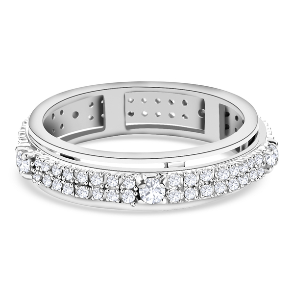 Diamond Spinner Ring in Platinum Overlay Sterling Silver 0.54 Ct