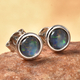 Australian Boulder Opal Stud Earrings (with Push Back) in Rhodium Overlay Sterling Silver