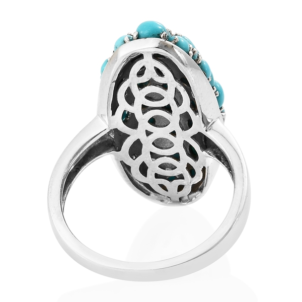 Arizona Sleeping Beauty Turquoise (Rnd) Cluster Ring in Platinum Overlay Sterling Silver 4.000 Ct. Silver wt 5.55 Gms.