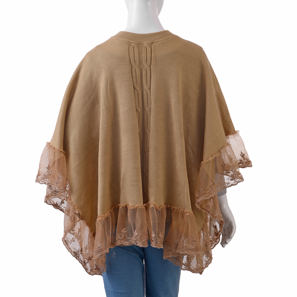 Camel Colour Poncho with Embellished Net Lace