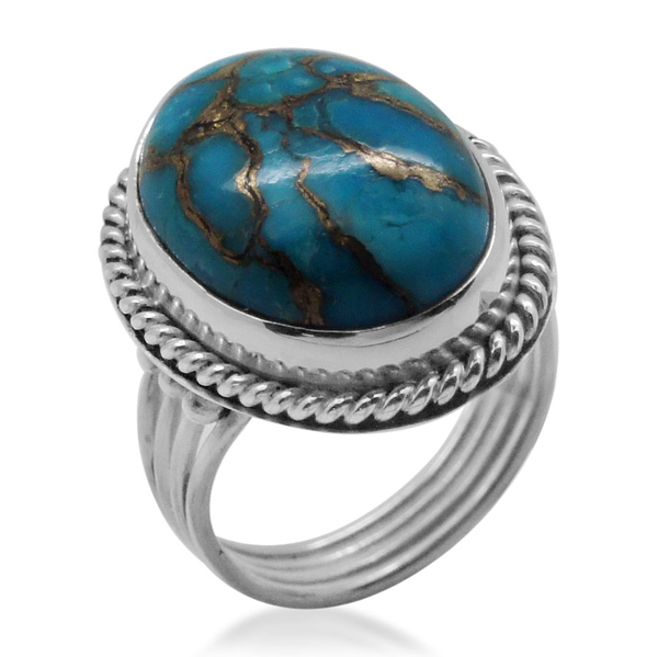 Royal Bali Collection Mojave Blue Turquoise (Ovl) Solitaire Ring in Sterling Silver 9.590 Ct.