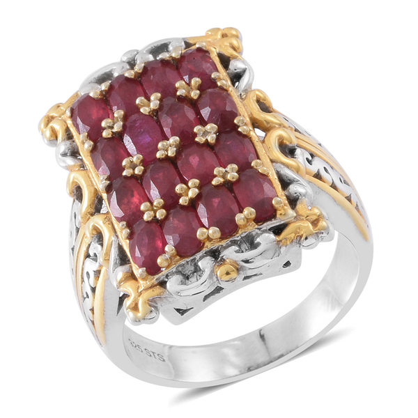 Designer Inspired - African Ruby (Ovl) Ring in Rhodium and 14K Gold Overlay Sterling Silver 5.000 Ct