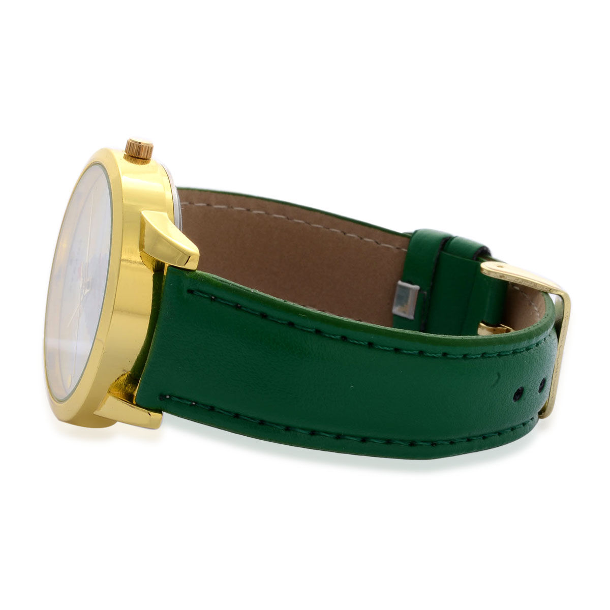 STRADA Japanese Movement Christmas Tree Printed Yellow Dial Water Resistant Watch in Gold Tone with Green Strap