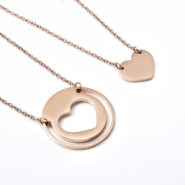 Set of 2 - Necklace (Size 17.5) in Rose Gold Tone