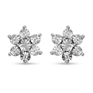Diamond (Rnd) Floral Earrings (with Push Back) in Platinum Overlay Sterling Silver