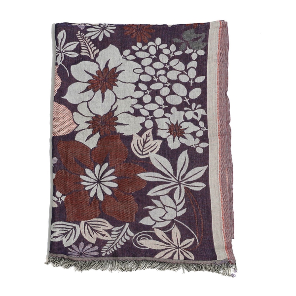 Multi Colour Floral Pattern Purple Colour Scarf (Size 170x70 Cm)