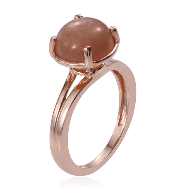 Morogoro Peach Sun Stone (Rnd) Solitaire Ring in Rose Gold Overlay Sterling Silver 3.500 Ct.