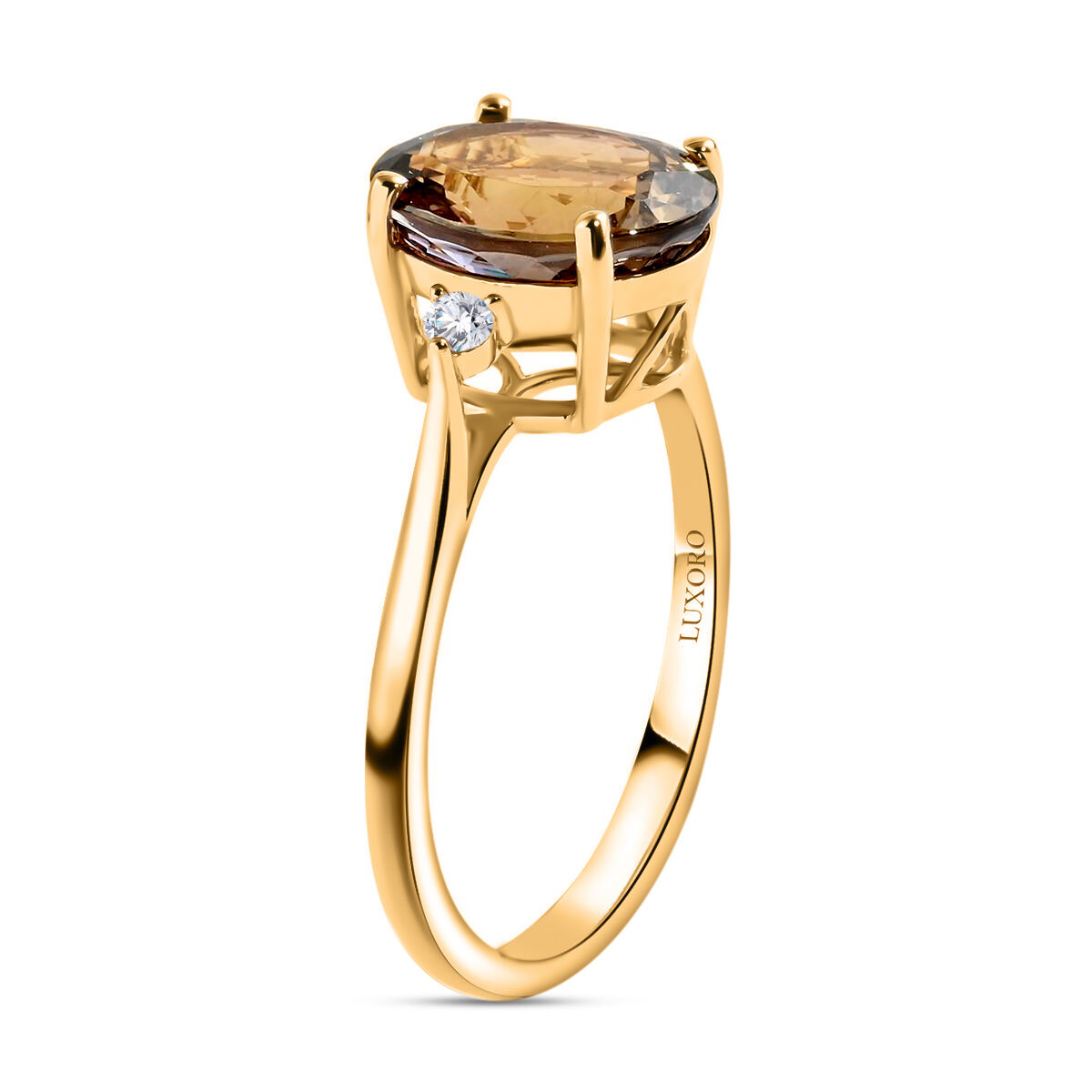 Certified  14K Yellow Gold AAA Natural Golden Tanzanite and I2 GH Diamond Ring