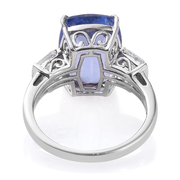 Colour Change Fluorite (Cush 11.85 Ct), White Topaz Ring in Platinum Overlay Sterling Silver 13.000 Ct.