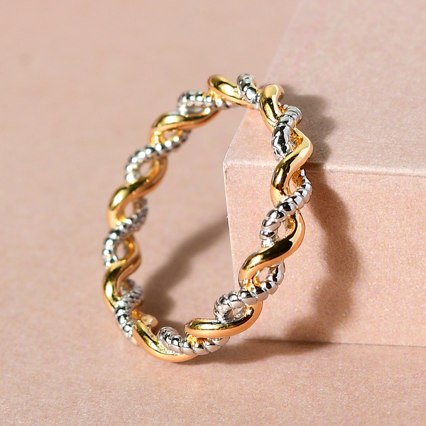 Platinum and Yellow Gold Overlay Sterling Silver Twisted Band Ring
