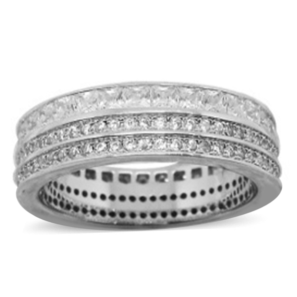 ELANZA AAA Simulated Diamond (Sqr) Band Ring in Rhodium Plated Sterling Silver