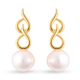 White Edison Pearl Designer Drop Earrings (with Push Back) in Yellow Gold Overlay Sterling Silver