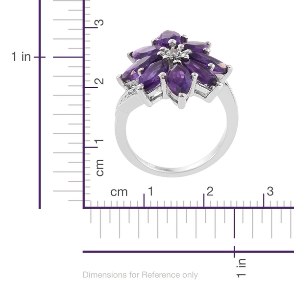 Amethyst (Mrq), White Topaz Floral Ring in Platinum Overlay Sterling Silver 4.000 Ct.