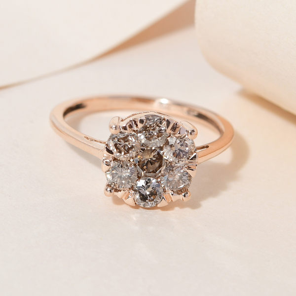 9K Rose Gold Natural Champagne Diamond Floral Ring 1.00 Ct.