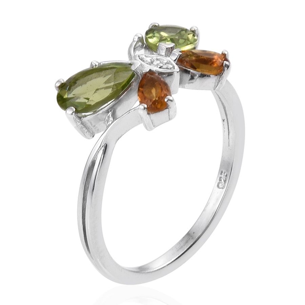 Hebei Peridot (Pear), Citrine Butterfly Ring in Platinum Overlay Sterling Silver 2.000 Ct.