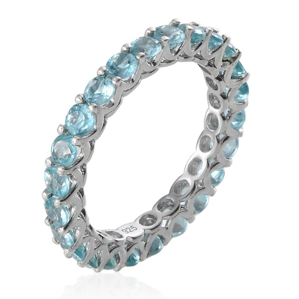 Paraibe Apatite (Rnd) Full Eternity Ring in Platinum Overlay Sterling Silver 2.250 Ct.