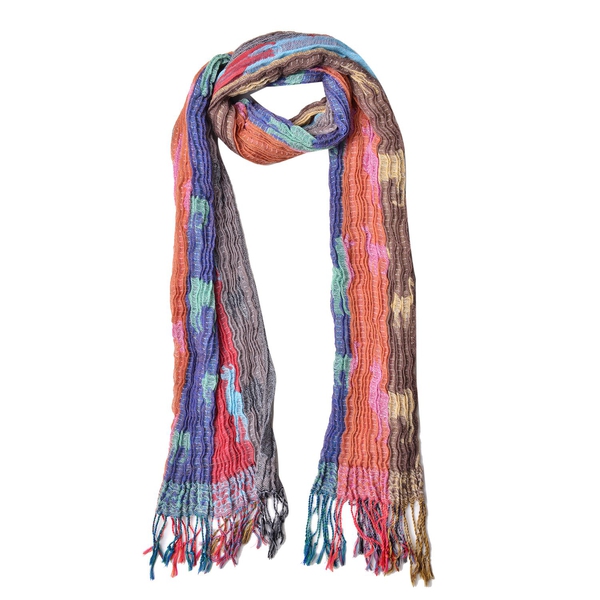 Orange, Blue and Multi Colour Camel Pattern Scarf with Tassels (Size 170X30 Cm)