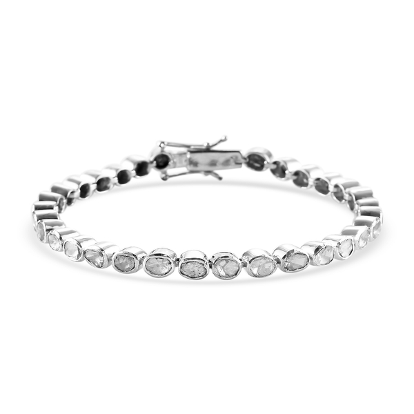 Artisan Crafted Polki Diamond Bracelet (Size 7) with Box Clasp in Sterling Silver 2.00 Ct, Silver wt