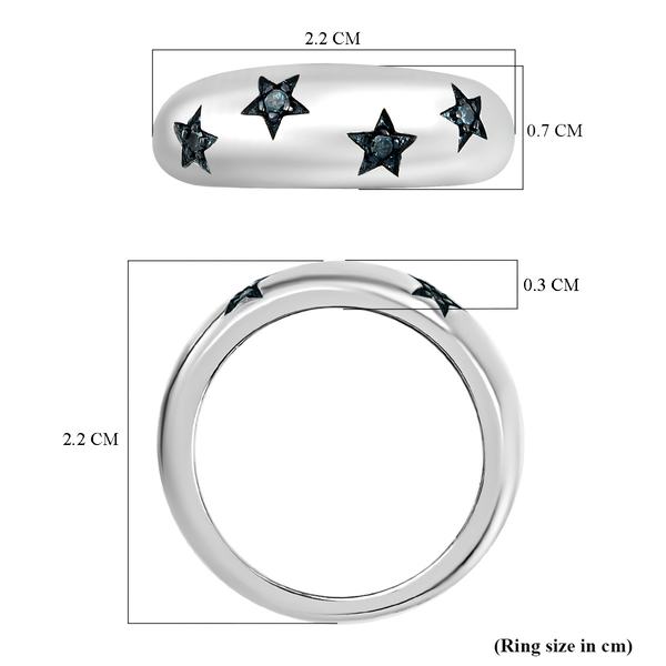 Blue Diamond Star Dome Ring in Platinum Overlay Sterling Silver