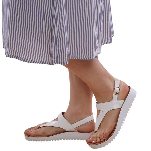 LA MAREY Open Toe Flat Women Sandals with Loop Strap (Size 3) - White