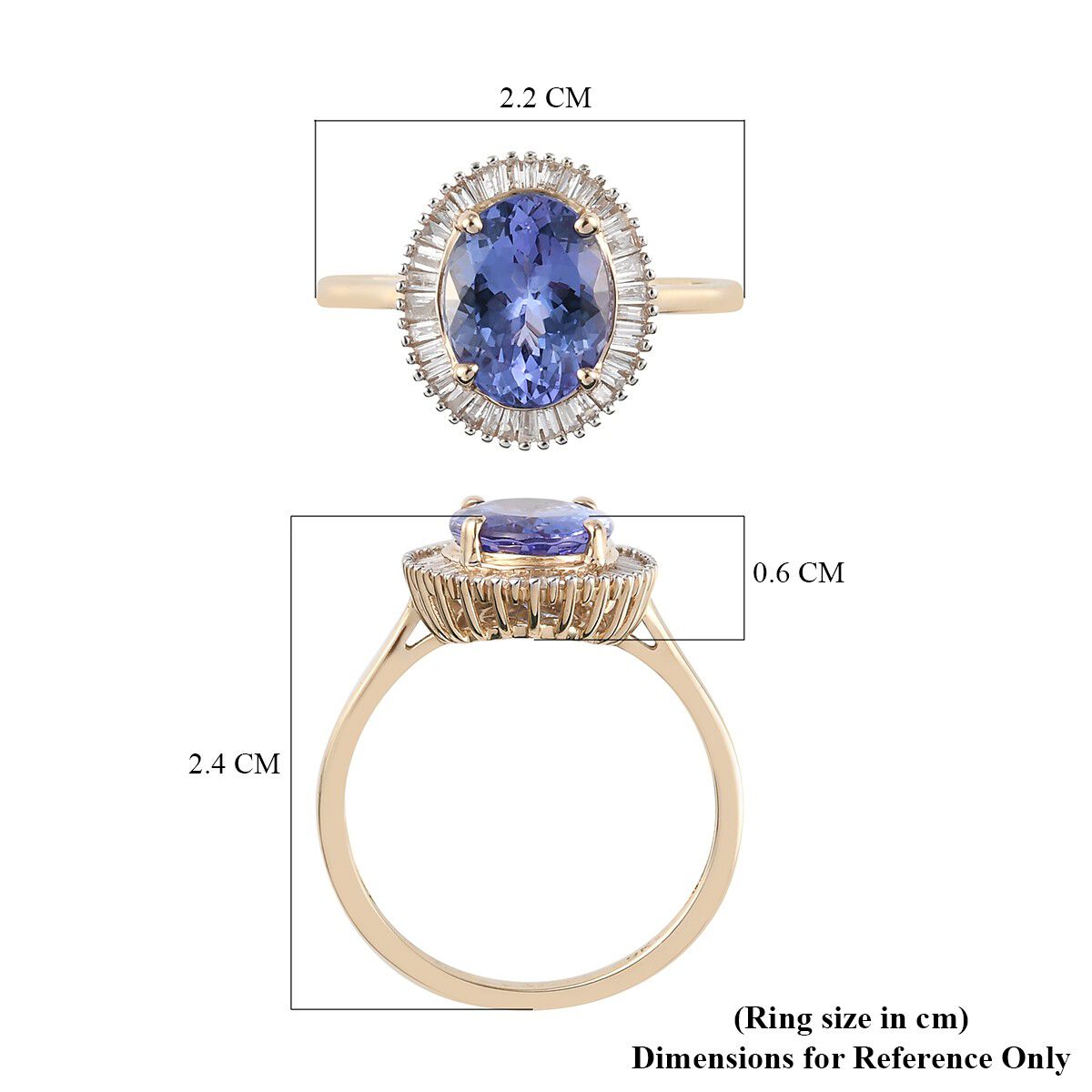 9K Yellow Gold AAA Tanzanite and Diamond Halo Ring 2.750 Ct.
