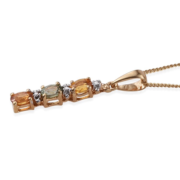 Yellow Sapphire (Ovl), Green Sapphire and Orange Sapphire Pendant With Chain in 14K Gold Overlay Sterling Silver 0.750 Ct.