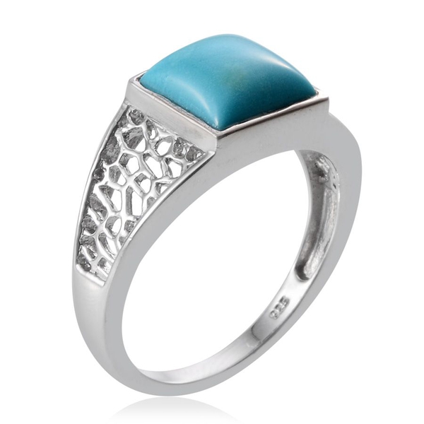 Arizona Sleeping Beauty Turquoise (Sqr) Solitaire Ring in Platinum Overlay Sterling Silver 3.000 Ct.