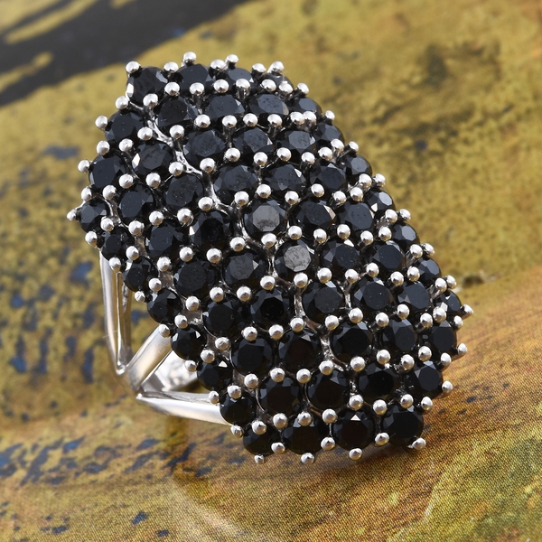 Boi Ploi Black Spinel (Rnd) Cluster Ring in Platinum Overlay Sterling Silver 8.000 Ct. Silver wt. 8.10 Gms.