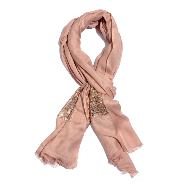 Limited Edition Designer Inspired Pink Colour Scarf with Sequins Work on Border (Size 180x70 Cm)