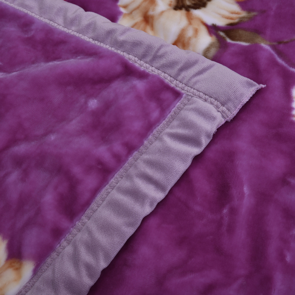 Serenity Night - Supersoft Luxurious and Comfortable Printed Flower Pattern Double Layer Blanket (Size 220x200 cm) - Purple