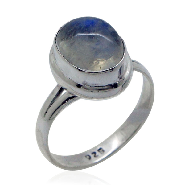 Royal Bali Collection Rainbow Moonstone (Ovl) Solitaire Ring in Sterling Silver 3.500 Ct.