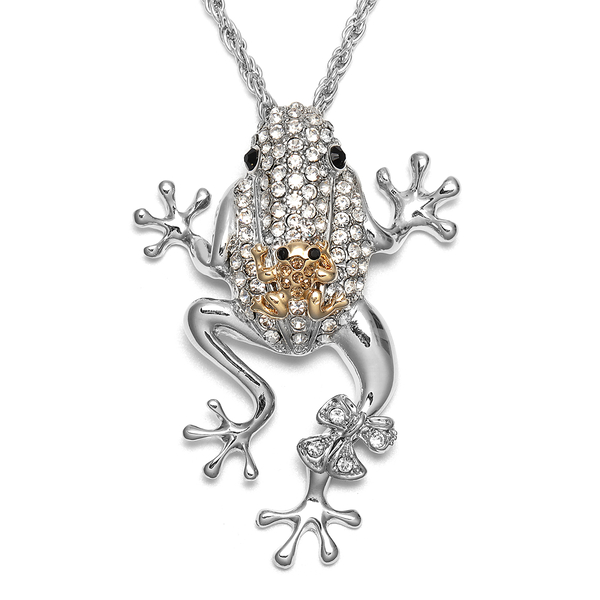 Multi Austrian Crystal Frog Pendant with Chain (Size 29 with 3 inch Extender) in Silver Tone