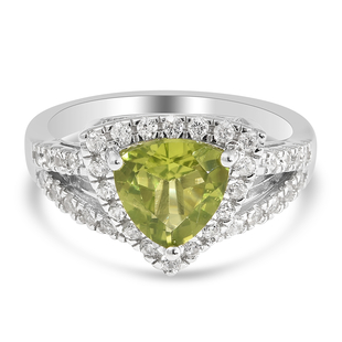 Natural Hebei Peridot and Natural Cambodian Zircon Ring in Rhodium Overlay Sterling Silver 2.61 Ct.