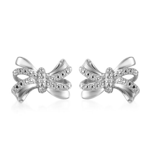 Diamond Bow Stud Earrings in Platinum Plated Sterling Silver 3209654
