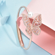 White Shell Pearl, Simulated Pink Sapphire and Simulated Diamond Butterfly Bangle (Size 7) in Rose Gold Tone