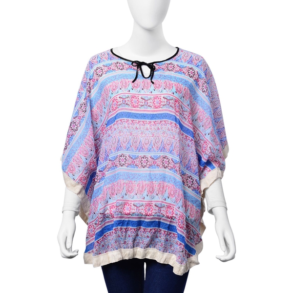 Floral and Paisley Pattern Blue, Pink and Multi Colour Poncho (Free Size)