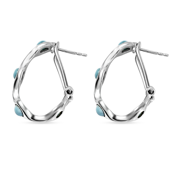 Larimar Hoop Earrings with French Clip in Platinum Overlay Sterling Silver 2.63 Ct, Silver Wt. 4.87 Gms