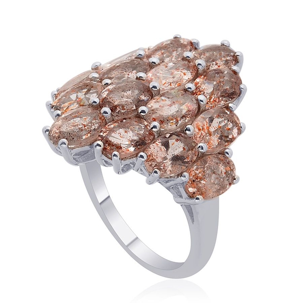 Tanzanian Sun Stone 6.25CT Cluster Ring In Platinum Plated Sterling Silver
