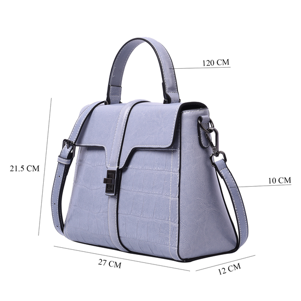 Sencillez Croc Embossed 100% Genuine Leather Convertible Bag in Blue (22x26x10 Cm)