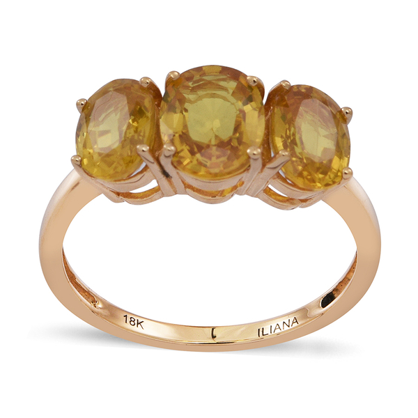 ILIANA 18K Y Gold Yellow Sapphire (Ovl 1.75 Ct) 3 Stone Ring 3.750 Ct.