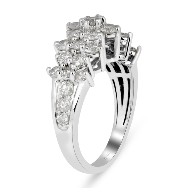 NY Close Out 14K White Gold Diamond (I2-GH) Cluster Ring 1.25 Ct.