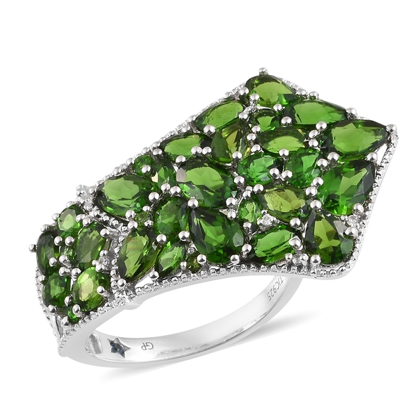 GP Chrome Diopside, Natural Cambodian Zircon and Kanchanaburi Blue Sapphire Cluster Ring in Platinum Overlay Sterling Silver 7.250 Ct. Silver wt 5.47 Gms.
