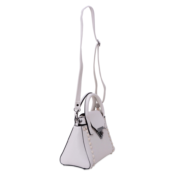 White Colour Tote Bag with External Zipper Pocket and Adjustable and Removable Shoulder Strap (Size 25x15x10 Cm)
