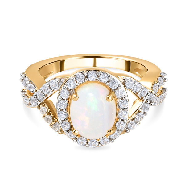 2.29 Ct Wegeltena Ethiopian Welo Opal and Zircon Halo Ring in Gold Plated Sterling Silver