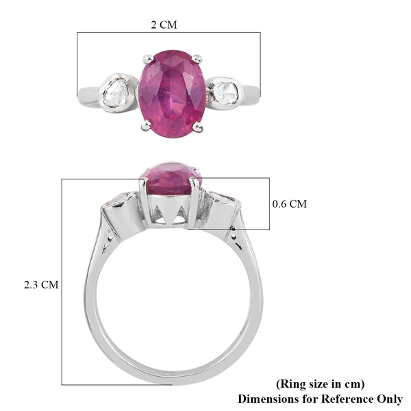 African Ruby (FF) and Polki Diamond Ring in Platinum Overlay Sterling Silver 2.750 Ct.