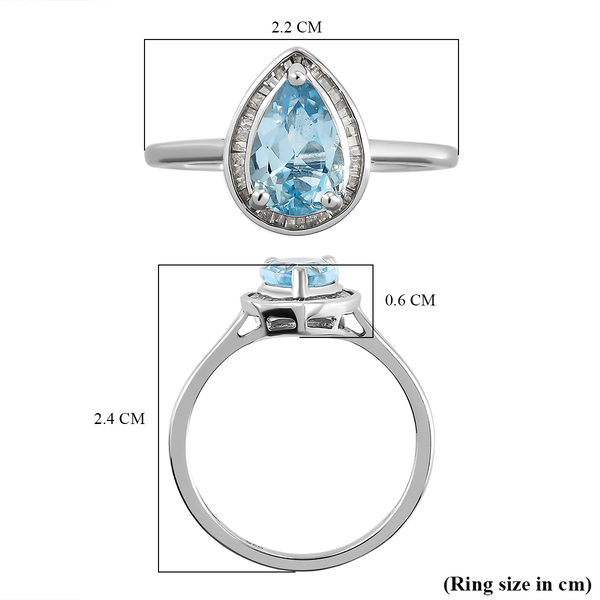 Espirito Santo Aquamarine and Diamond Ring in Platinum Overlay Sterling Silver 1.29 Ct.