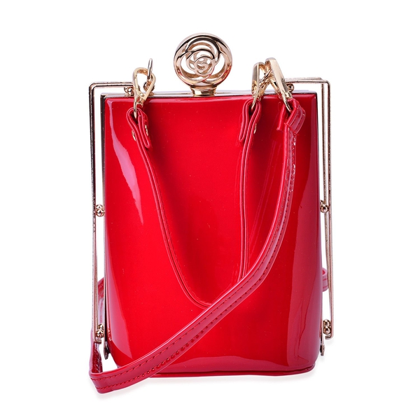 Red Colour Clutch Bag With Removable Shoulder Strap (Size 17x13x10 Cm)